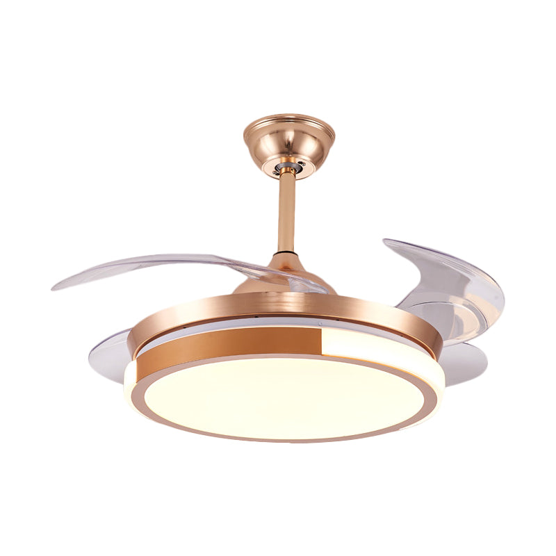 Modernist Round Hanging Fan Light Metallic Living Room LED Semi Flush Mount in Brown/White/Gold with 4 Blades, 42