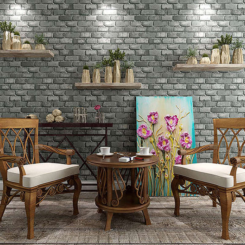 Industrial Construction Brick Wallpaper Dark Color Stain Proof Wall Decor for Bistro Grey Clearhalo 'Industrial wall decor' 'Industrial' 'Wallpaper' Wall Decor' 1392553