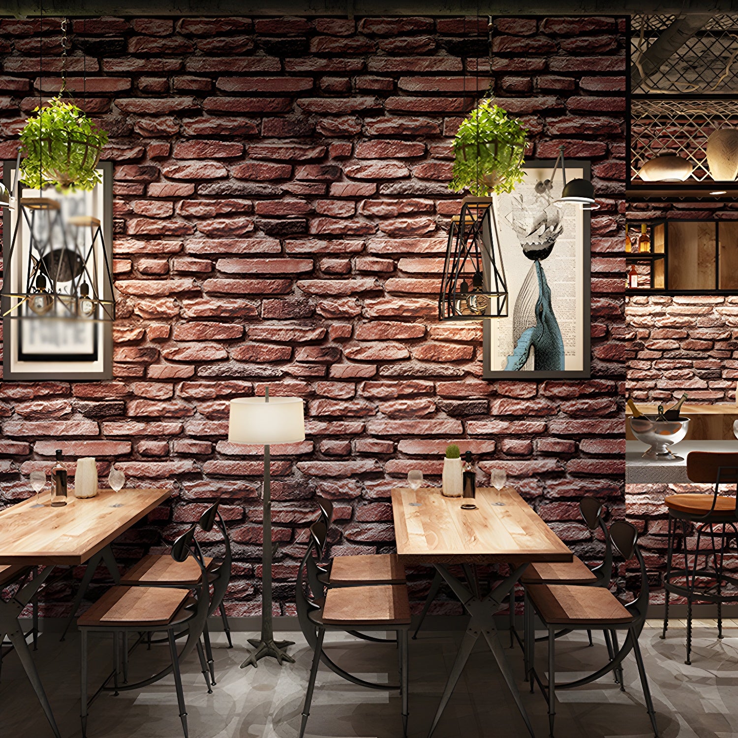 Dark Color Industrial Wallpaper Roll 57.1-sq ft Faux Brick Effect Wall Decor for Restaurant Red Clearhalo 'Industrial wall decor' 'Industrial' 'Wallpaper' Wall Decor' 1392612