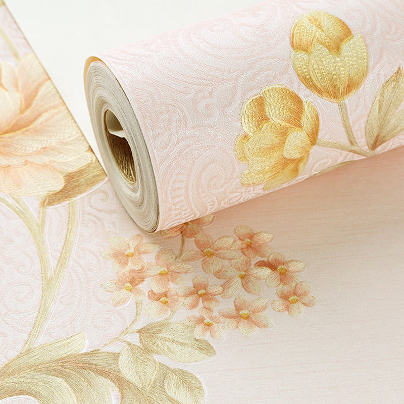 Vinyl Soft Color Wallpaper Rural Blooming Peonies Patterned Wall Covering, 31' x 20.5
