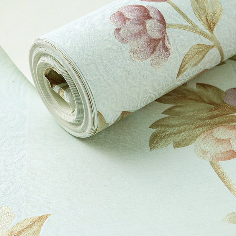 Vinyl Soft Color Wallpaper Rural Blooming Peonies Patterned Wall Covering, 31' x 20.5