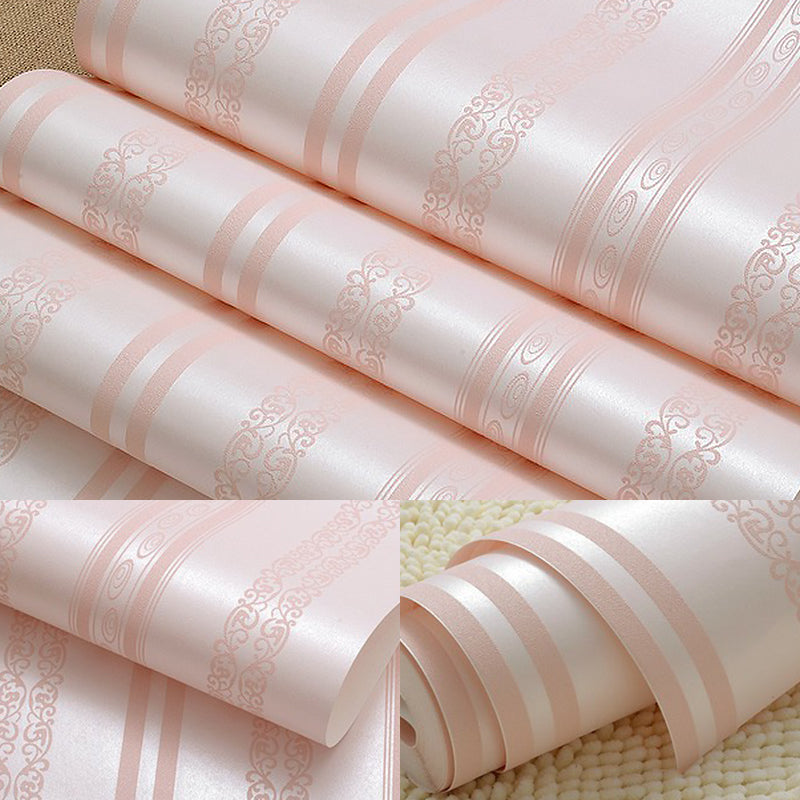 Scroll Lines Stripe Wallpaper Vintage Semi-Gloss Wall Decor in Pastel Color for Bedroom Light Pink Clearhalo 'Vintage wall decor' 'Vintage' 'Wallpaper' Wall Decor' 1392785