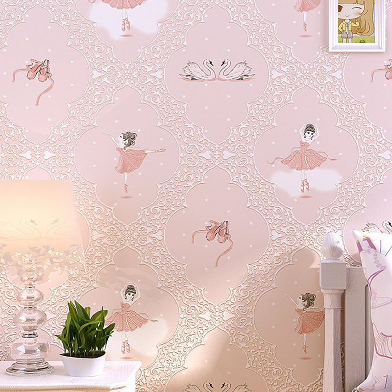 Novelty Girls Self-Stick Wallpaper with Ballet Dancers Pattern Pink Wall Covering, Easy Peel Off Pink Clearhalo 'Wall Decor' 'Wallpaper' 1392787