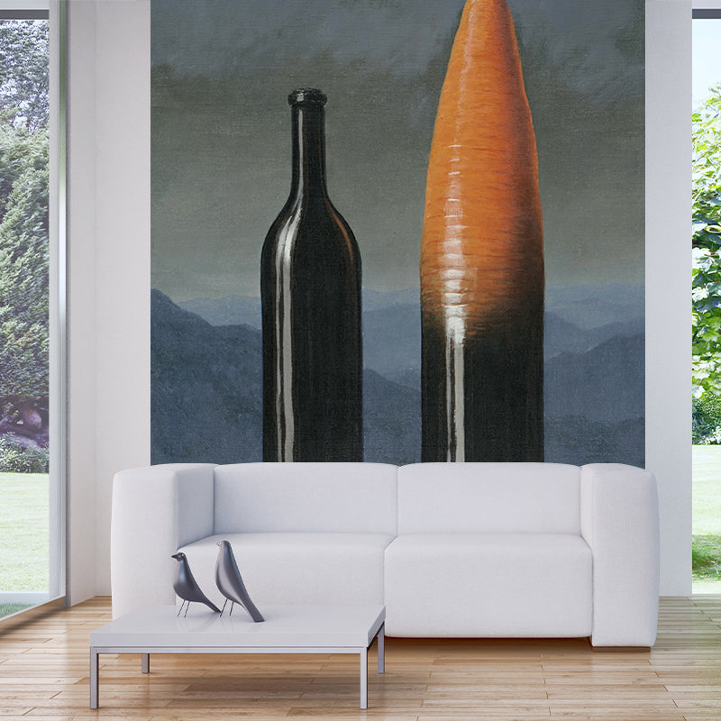 Rene the Explanation Wall Mural in Orange-Black Surrealism Wall Art for Living Room Clearhalo 'Wall Decor' 'Wall Mural' 1392833