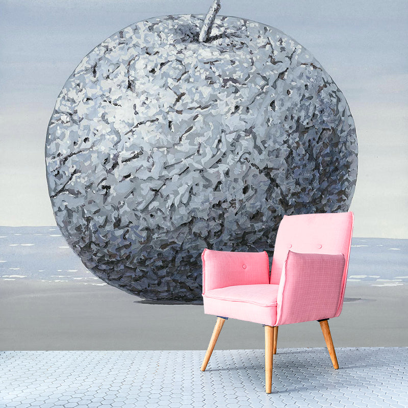 Giant Apple Wall Covering Murals for Living Room, Grey-Blue, Personalized Size Available Gray-Blue Clearhalo 'Wall Decor' 'Wall Mural' 1392847