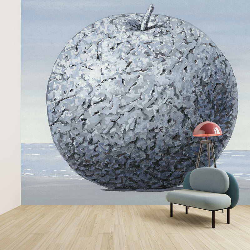 Giant Apple Wall Covering Murals for Living Room, Grey-Blue, Personalized Size Available Clearhalo 'Wall Decor' 'Wall Mural' 1392849