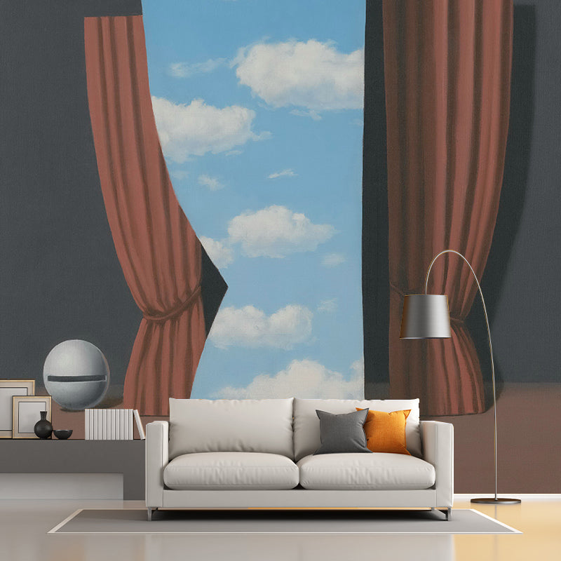 Evoking Gioconda Wallpaper Murals for Bedroom Magritte Artwork Wall Decor, Custom Made Red-Blue Clearhalo 'Wall Decor' 'Wall Mural' 1392852