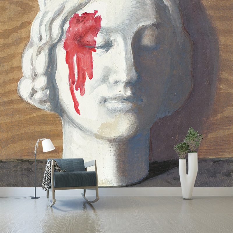 Red-White Bleeding Stone Murals Wallpaper Moisture Resistant Wall Decor for Living Room Clearhalo 'Wall Decor' 'Wall Mural' 1392883