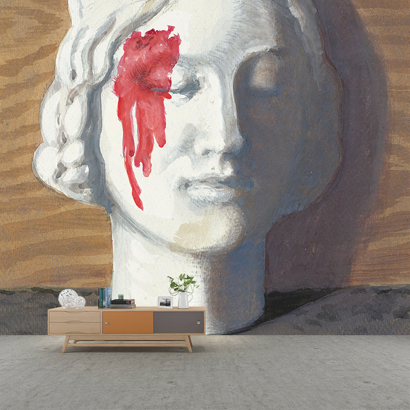 Red-White Bleeding Stone Murals Wallpaper Moisture Resistant Wall Decor for Living Room Clearhalo 'Wall Decor' 'Wall Mural' 1392884