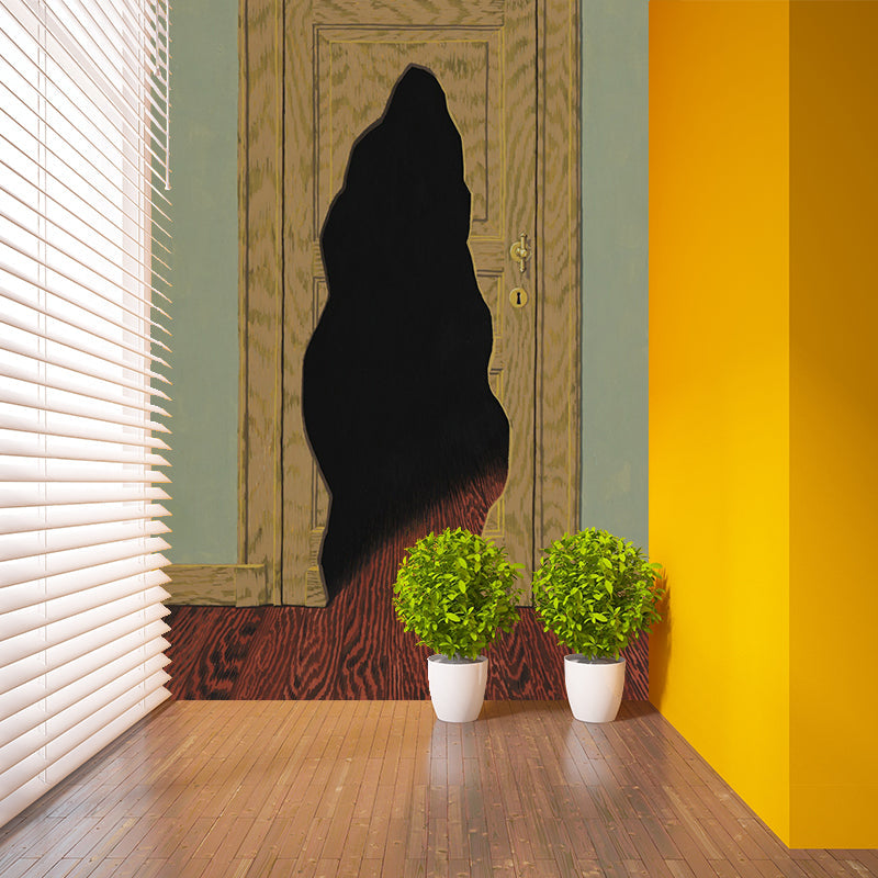 Surrealistic Door Hole Mural Wallpaper Red-Yellow-Green Stain Proof Wall Decor for Corridor Clearhalo 'Wall Decor' 'Wall Mural' 1392939