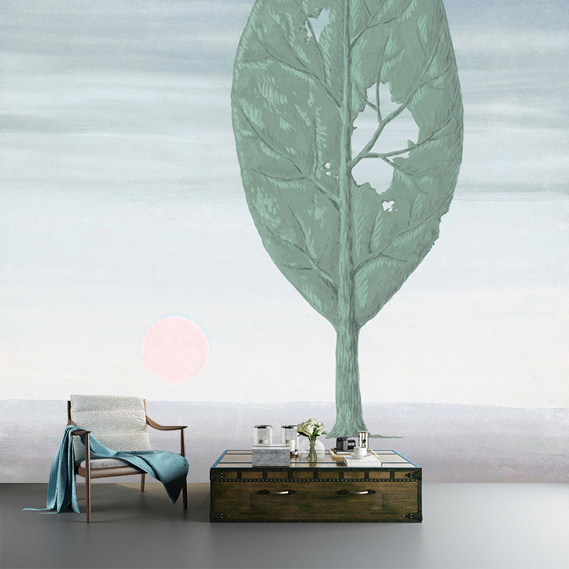 Decayed Leaf Tree Wall Murals for Living Room, Blue-Green, Personalized Size Available Clearhalo 'Wall Decor' 'Wall Mural' 1392968