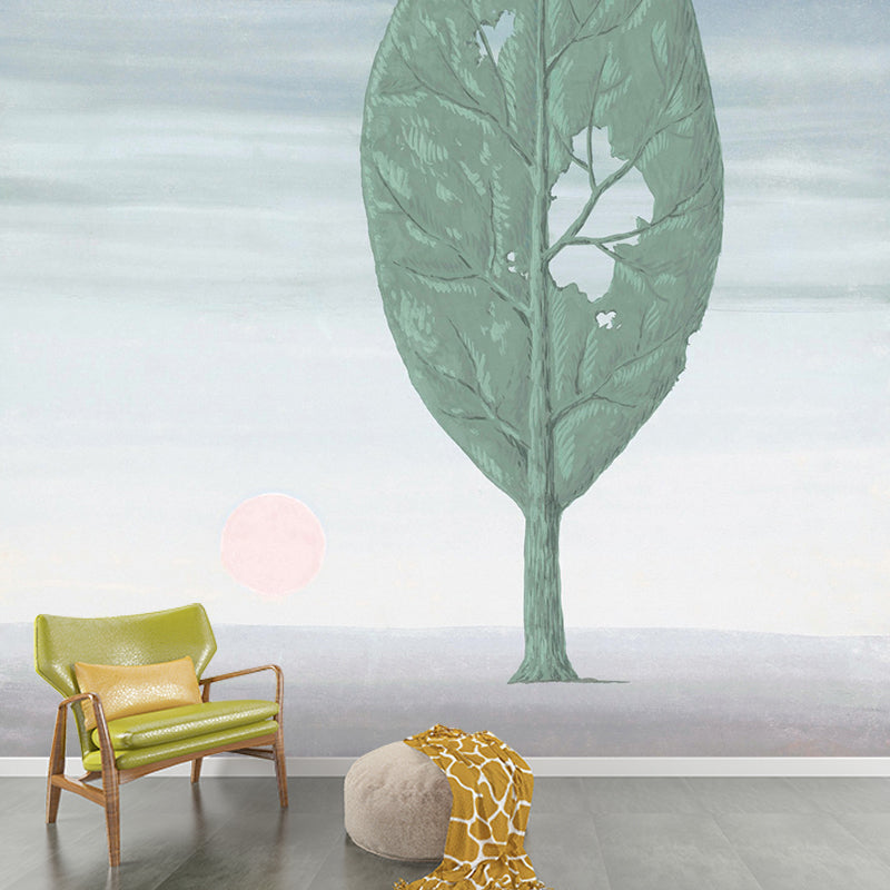 Decayed Leaf Tree Wall Murals for Living Room, Blue-Green, Personalized Size Available Clearhalo 'Wall Decor' 'Wall Mural' 1392969