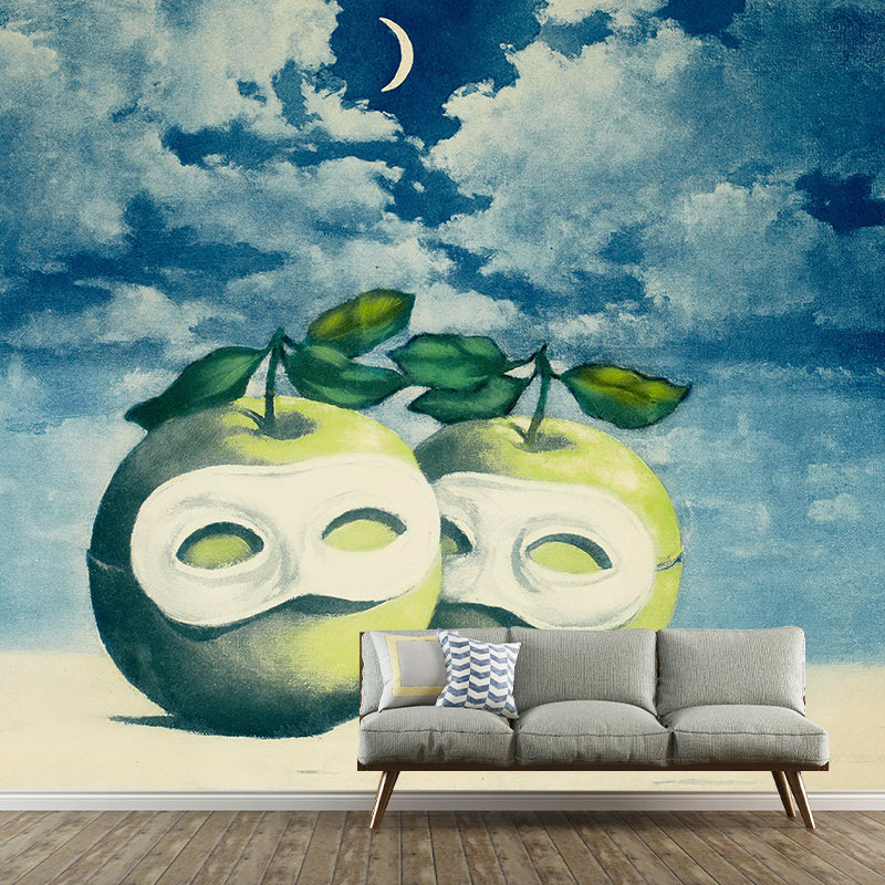 Night Scene Hesitation Waltz Mural Surrealistic Non-Woven Material Wall Art in Blue-Green Clearhalo 'Wall Decor' 'Wall Mural' 1392983