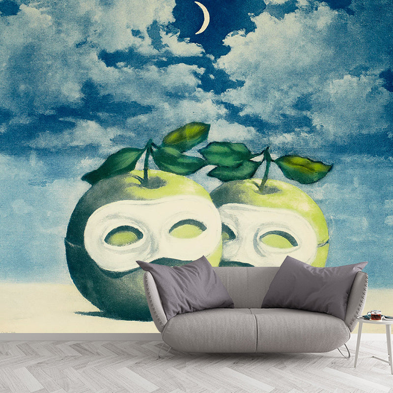 Night Scene Hesitation Waltz Mural Surrealistic Non-Woven Material Wall Art in Blue-Green Clearhalo 'Wall Decor' 'Wall Mural' 1392984