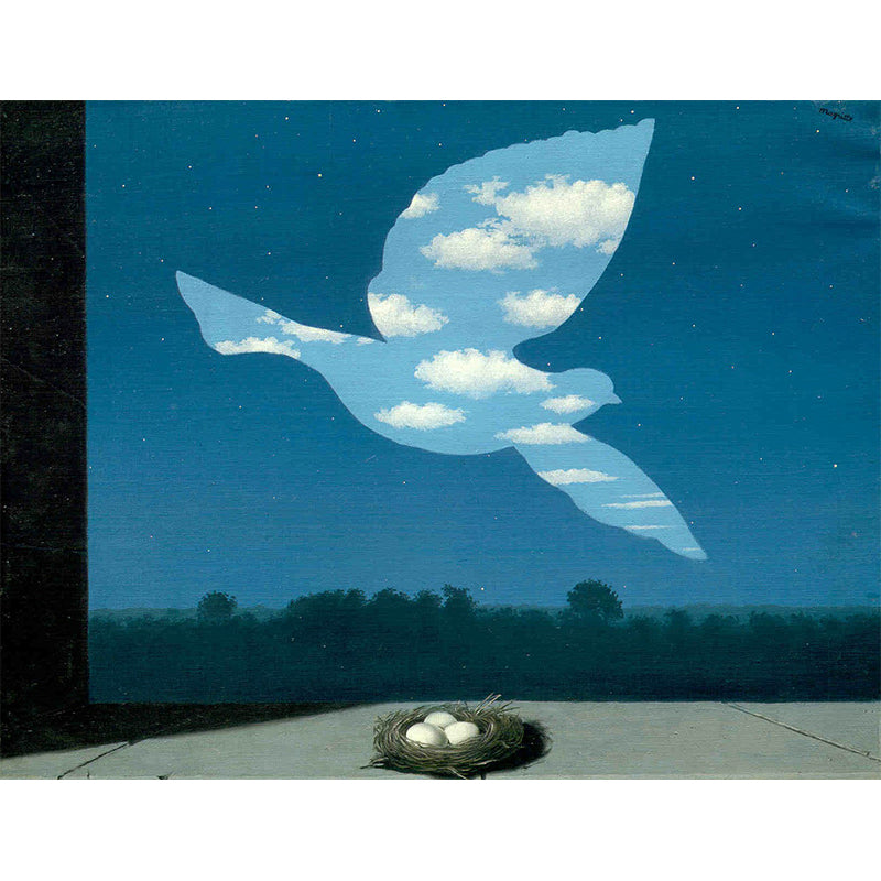 Magritte Artwork the Return Murals Surrealism Non-Woven Fabric Wall Decoration in Blue-White Clearhalo 'Wall Decor' 'Wall Mural' 1393025