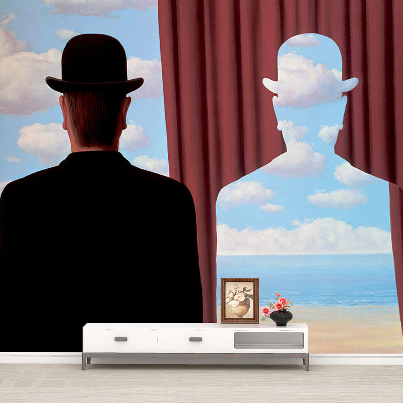 Red-Blue Surrealist Wall Mural Decal Large Rene Magritte Decalcomania Wall Decor for Living Room Red-Blue Clearhalo 'Wall Decor' 'Wall Mural' 1393027