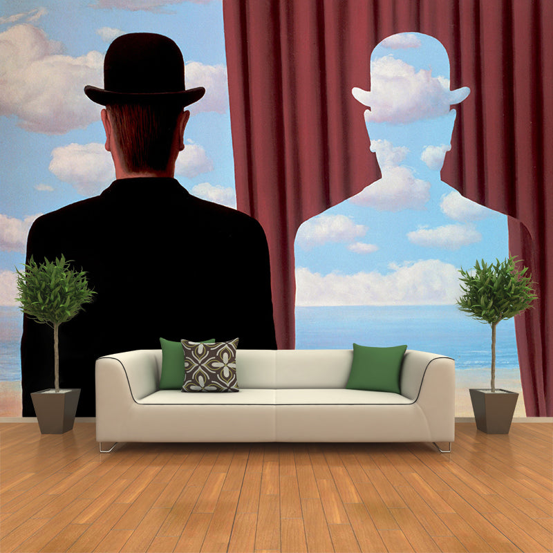 Red-Blue Surrealist Wall Mural Decal Large Rene Magritte Decalcomania Wall Decor for Living Room Clearhalo 'Wall Decor' 'Wall Mural' 1393029