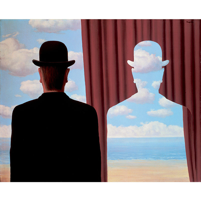 Red-Blue Surrealist Wall Mural Decal Large Rene Magritte Decalcomania Wall Decor for Living Room Clearhalo 'Wall Decor' 'Wall Mural' 1393030