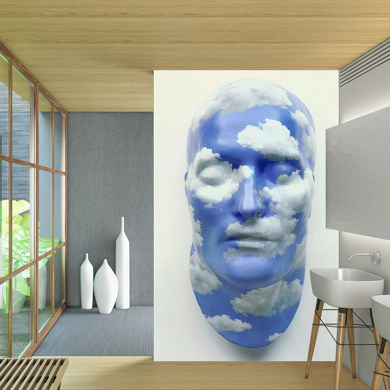 Non-Woven Waterproof Murals Surrealist Rene Magritte the Future of Statues Artwork Wall Covering Blue-White Clearhalo 'Wall Decor' 'Wall Mural' 1393052