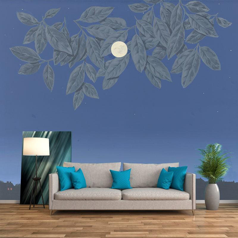 Surrealist Evening Painting Wall Murals Blue Moisture Resistant Wall Covering for Home Clearhalo 'Wall Decor' 'Wall Mural' 1393063