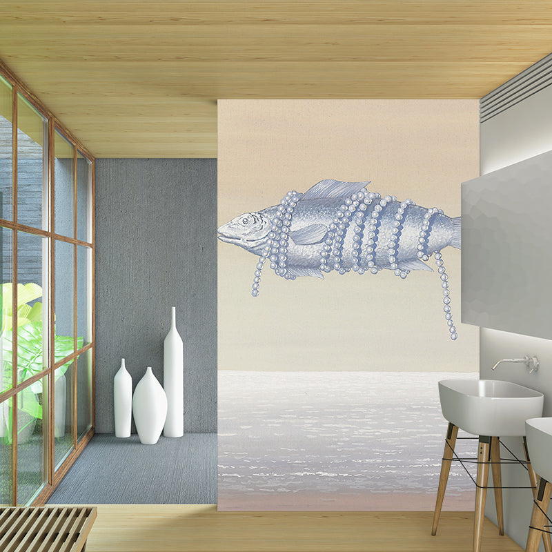 Homage to Alphonse Allais Mural Surrealism Waterproof Bedroom Wall Decoration, Size Optional Yellow-Blue Clearhalo 'Wall Decor' 'Wall Mural' 1393067