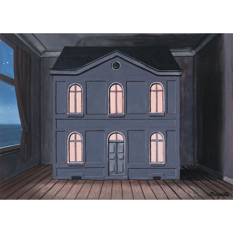 Casa De Rene Magritte Murals Wallpaper Grey-Blue Surrealism Style Wall Art for Home Clearhalo 'Wall Decor' 'Wall Mural' 1393090