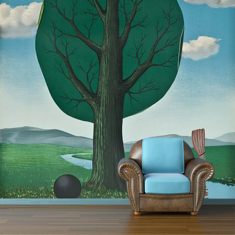 Rene Magritte the Giant Murals Wallpaper Blue-Green Bedroom Wall Art, Made to Measure Blue-Green Clearhalo 'Wall Decor' 'Wall Mural' 1393122