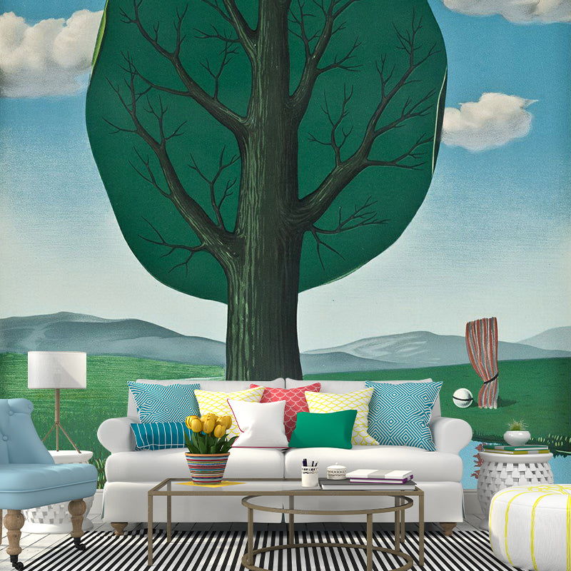 Rene Magritte the Giant Murals Wallpaper Blue-Green Bedroom Wall Art, Made to Measure Clearhalo 'Wall Decor' 'Wall Mural' 1393123