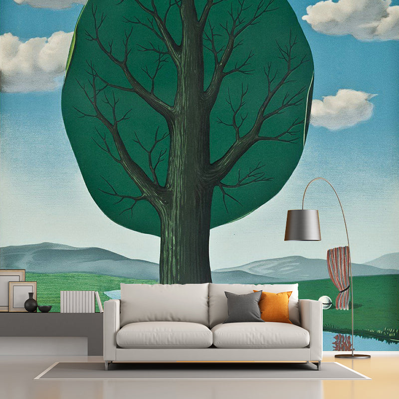 Rene Magritte the Giant Murals Wallpaper Blue-Green Bedroom Wall Art, Made to Measure Clearhalo 'Wall Decor' 'Wall Mural' 1393124