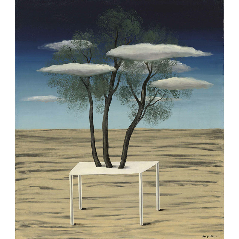 Surrealist Magritte the Oasis Murals in Yellow-Blue Moisture Resistant Wall Art for Living Room Clearhalo 'Wall Decor' 'Wall Mural' 1393145