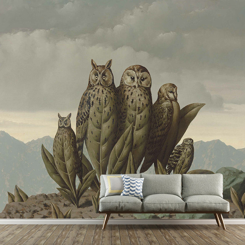 Magritte Companions of Fear Mural Decal Surrealism Washable Bedroom Wall Covering, Custom Print Brown Clearhalo 'Wall Decor' 'Wall Mural' 1393147