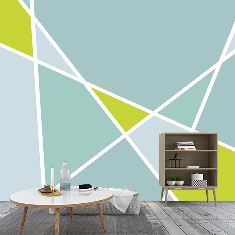 Contemporary Geometric Mural Wallpaper for Bedroom Custom Wall Art in Blue-Green Blue-Green Clearhalo 'Wall Decor' 'Wall Mural' 1393157