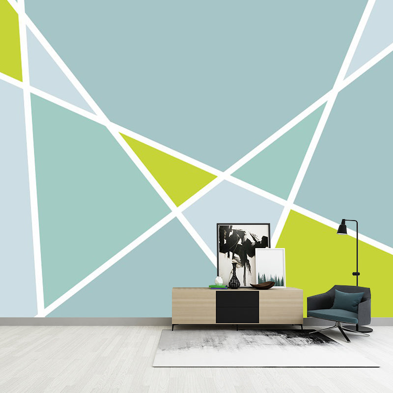 Contemporary Geometric Mural Wallpaper for Bedroom Custom Wall Art in Blue-Green Clearhalo 'Wall Decor' 'Wall Mural' 1393158