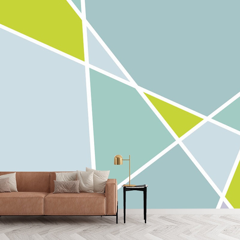 Contemporary Geometric Mural Wallpaper for Bedroom Custom Wall Art in Blue-Green Clearhalo 'Wall Decor' 'Wall Mural' 1393159