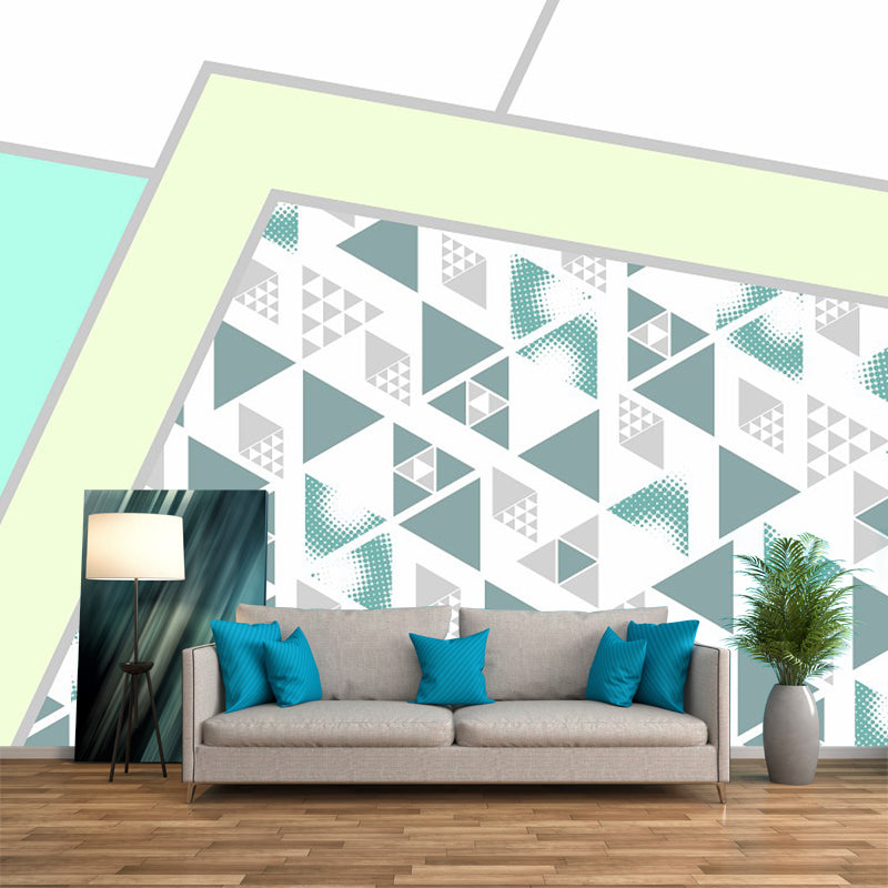 Blue-Green Geometrical Wallpaper Murals Stain Resistant Modern Living Room Wall Art Blue-Green Clearhalo 'Wall Decor' 'Wall Mural' 1393167