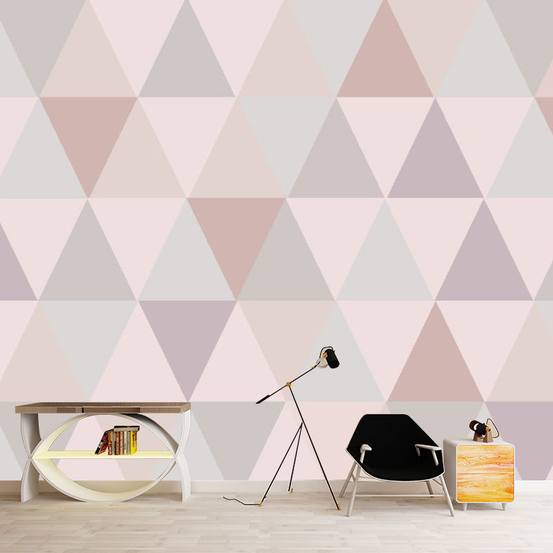 Modern Triangle Patchwork Murals Grey-Pink Waterproofing Wall Decor for Living Room Clearhalo 'Wall Decor' 'Wall Mural' 1393178