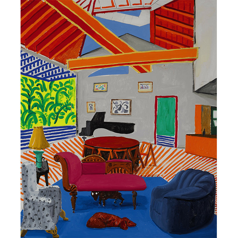 Full Size Pop Art Mural Decal for Living Room David Hockney House Interior Painting Wall Decor in Red-Blue, Washable Clearhalo 'Wall Decor' 'Wall Mural' 1393195