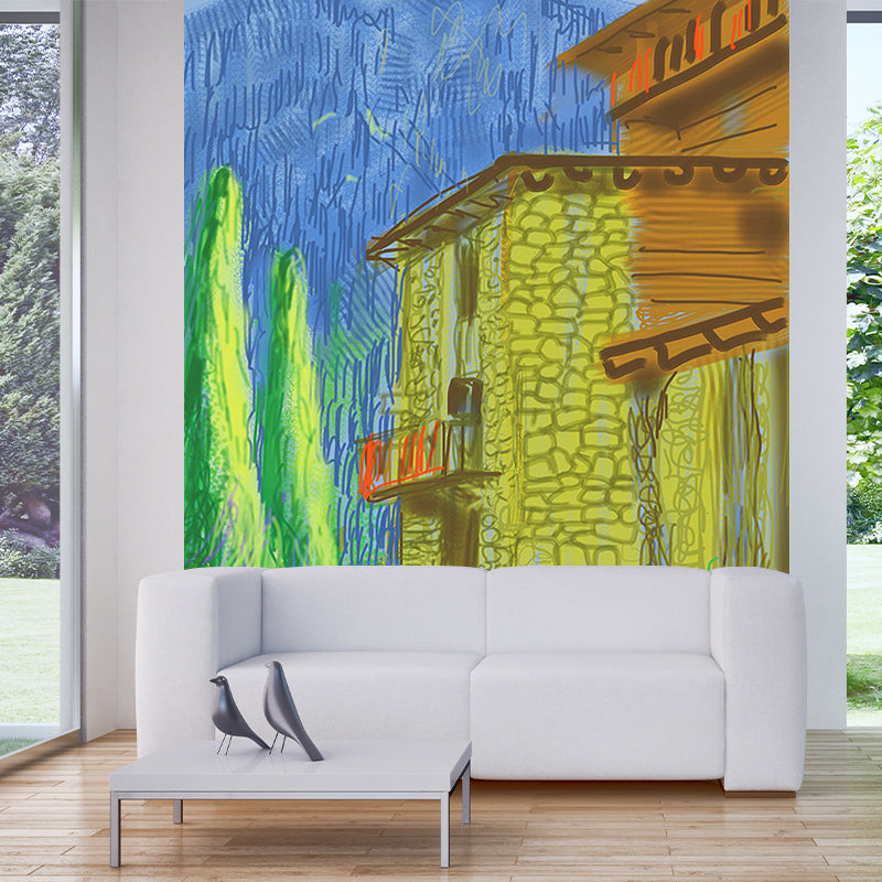 Pop Art Resort Wallpaper Murals Blue-Orange-Yellow Hockney Digital Painting Wall Decor Clearhalo 'Wall Decor' 'Wall Mural' 1393203