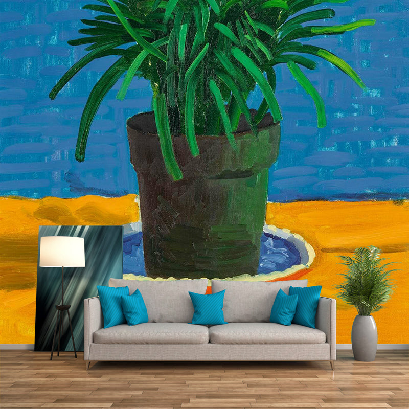 Art Hockney Plant Painting Mural for Bedroom Personalized Size Wall Decor in Orange-Blue Clearhalo 'Wall Decor' 'Wall Mural' 1393238