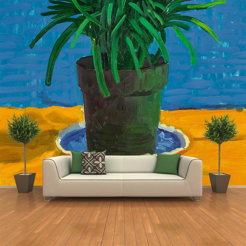 Art Hockney Plant Painting Mural for Bedroom Personalized Size Wall Decor in Orange-Blue Clearhalo 'Wall Decor' 'Wall Mural' 1393239