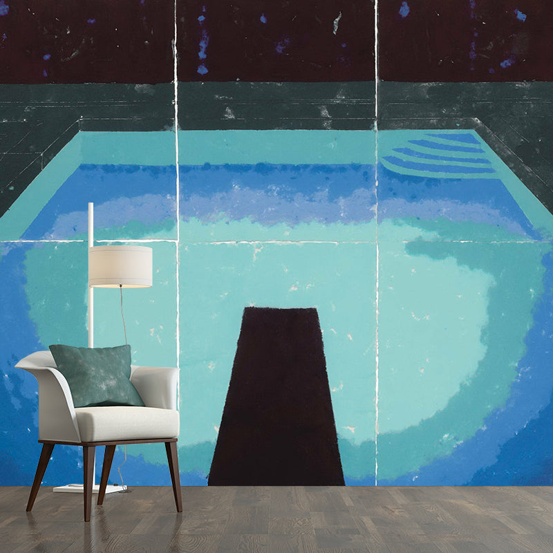 Art Deco Paper Pools Mural Decal Black-Blue Bedroom Wall Covering, Custom Size Available Black-Blue Clearhalo 'Wall Decor' 'Wall Mural' 1393252