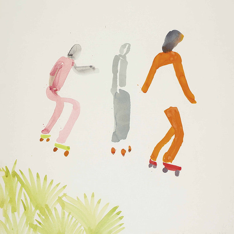 Modern Art Boys Wallpaper Murals with Ice Skating Drawing Pink-Orange Wall Covering Clearhalo 'Wall Decor' 'Wall Mural' 1393270