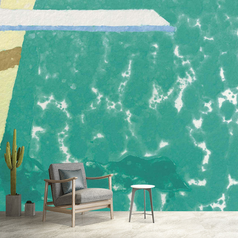 Green Pool Jump Board Mural Waterproof Art Deco Living Room Wall Covering, Custom-Print Green Clearhalo 'Wall Decor' 'Wall Mural' 1393287