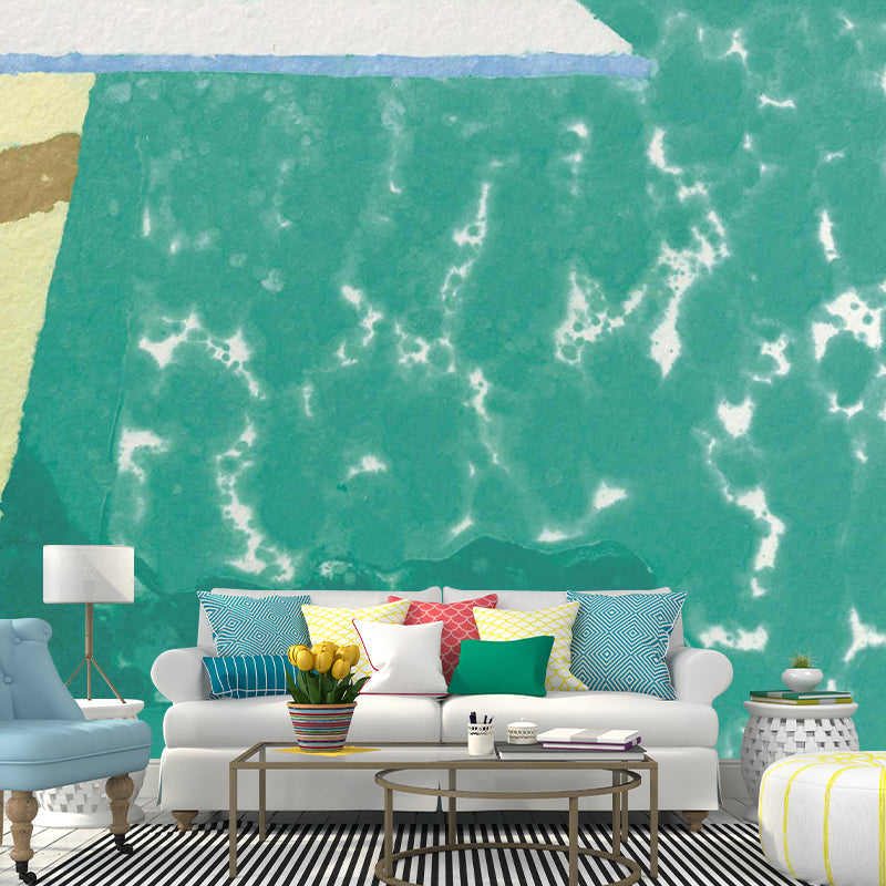 Green Pool Jump Board Mural Waterproof Art Deco Living Room Wall Covering, Custom-Print Clearhalo 'Wall Decor' 'Wall Mural' 1393288