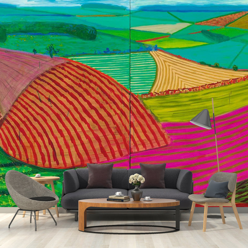 David Hockney Landscape Painting Murals in Red-Yellow-Green Artistry Wall Decor for Home Red-Yellow-Green Clearhalo 'Wall Decor' 'Wall Mural' 1393292