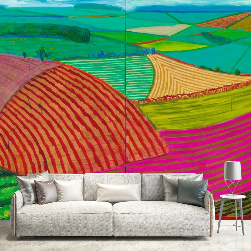 David Hockney Landscape Painting Murals in Red-Yellow-Green Artistry Wall Decor for Home Clearhalo 'Wall Decor' 'Wall Mural' 1393293