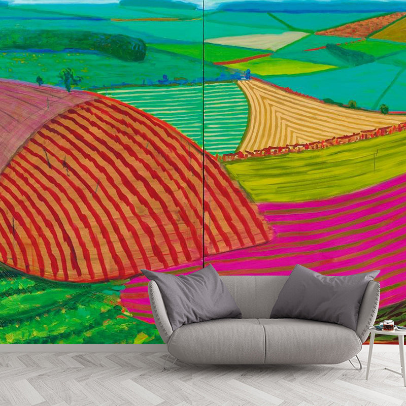 David Hockney Landscape Painting Murals in Red-Yellow-Green Artistry Wall Decor for Home Clearhalo 'Wall Decor' 'Wall Mural' 1393294