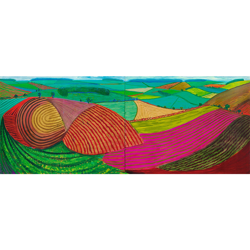 David Hockney Landscape Painting Murals in Red-Yellow-Green Artistry Wall Decor for Home Clearhalo 'Wall Decor' 'Wall Mural' 1393295