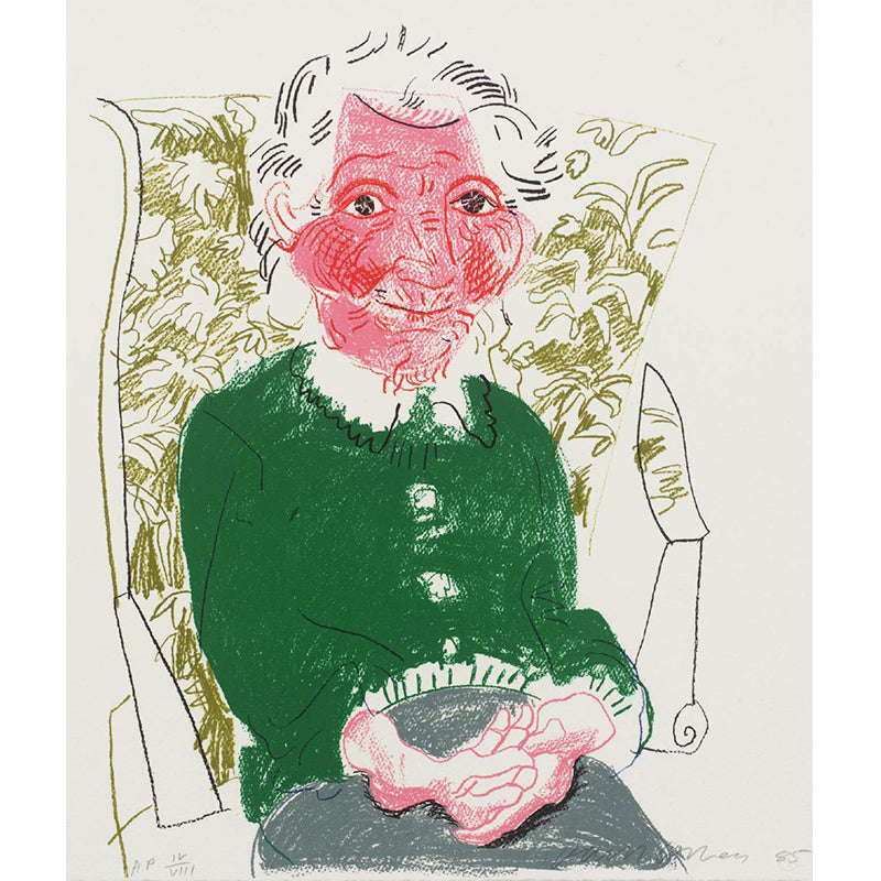 Non-Woven Large Pink-Green Mural Artistic David Hockney Portrait of Mother Wall Decor, Custom Printed Clearhalo 'Wall Decor' 'Wall Mural' 1393320