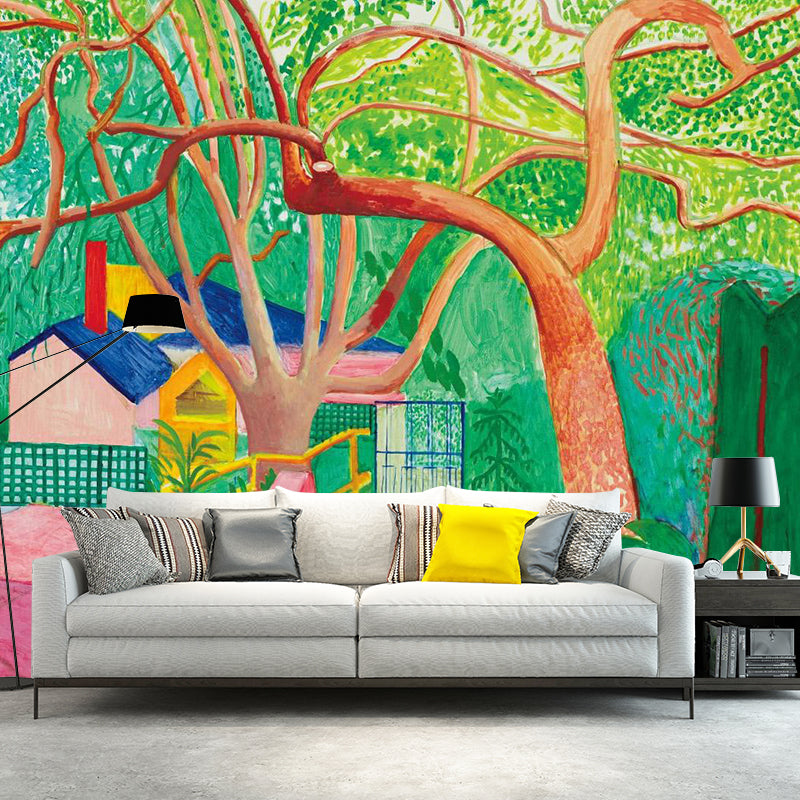 Road to Home Wall Murals in Yellow-Green Pop Art Wall Decoration for Living Room, Custom Size Yellow-Green Clearhalo 'Wall Decor' 'Wall Mural' 1393337